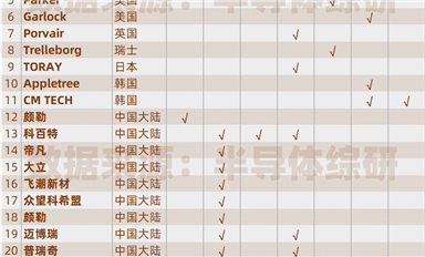 全球半導(dǎo)體用濾芯、密封材料供應(yīng)商列表（最新版）